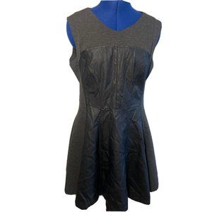 Blanc Noir WomensFit And Flare Dress Gray And Black Faux Leather Dress Size M